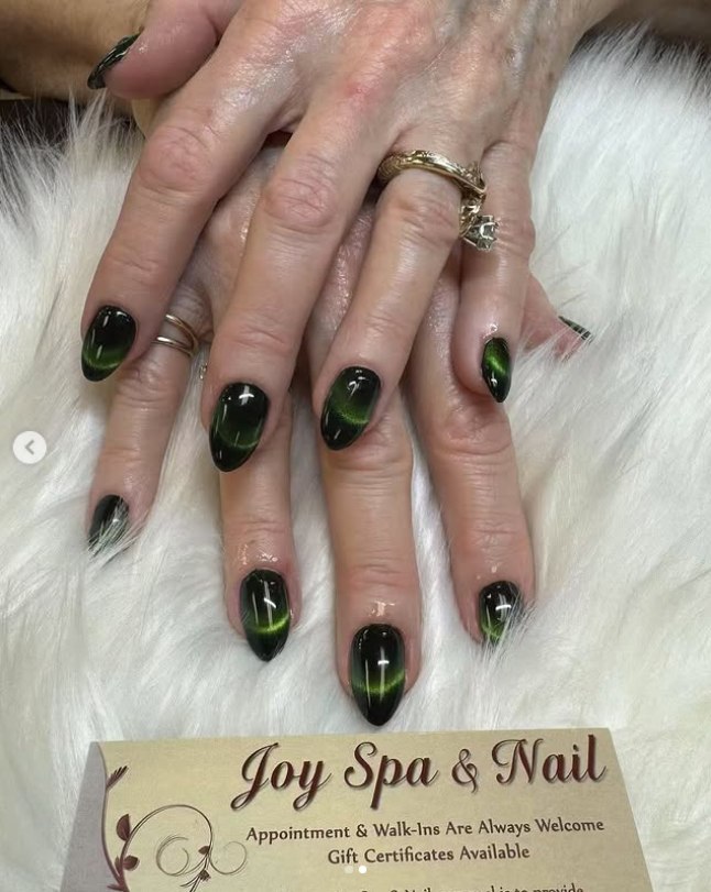 Dark glossy nail design detail at JoySpaNail