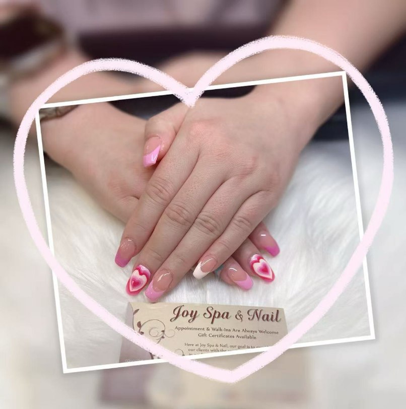 Pink French nail design detail at JoySpaNail
